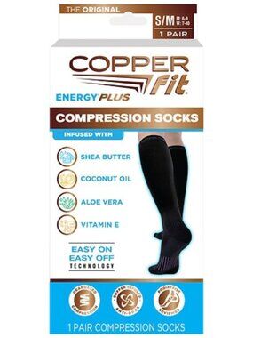 Copper Fit Energy Compression Socks - Black, Size S/M NWB